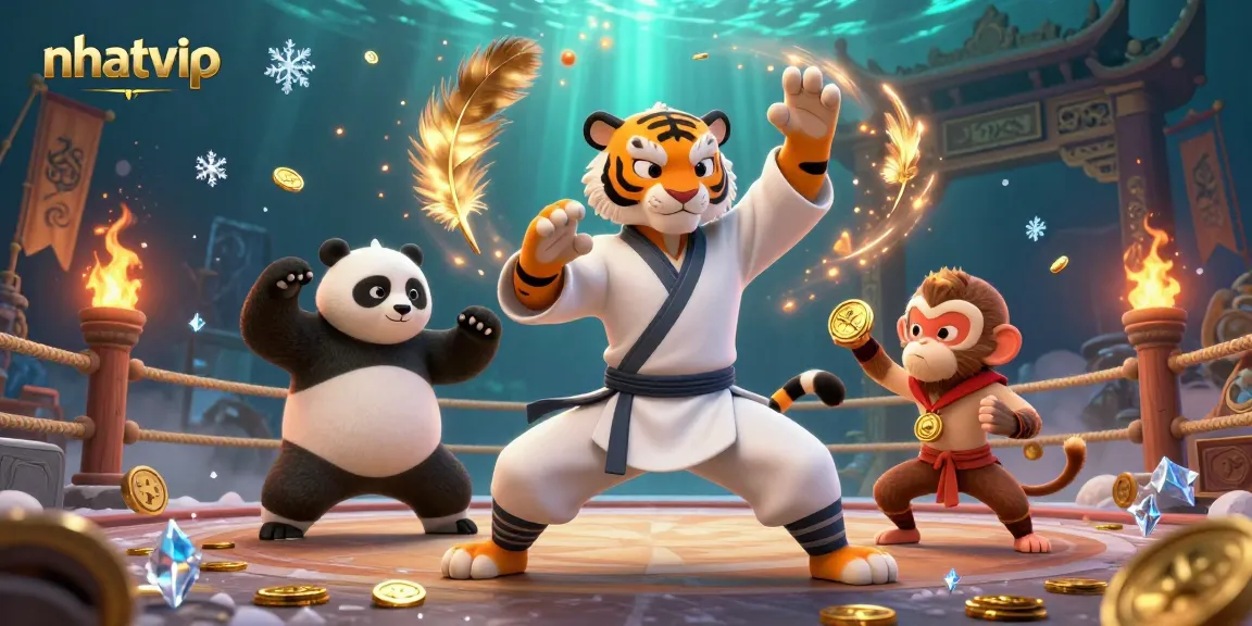 Engage with nhatvip's dynamic gaming scene filled with vibrant characters and elements from online casino adventures.