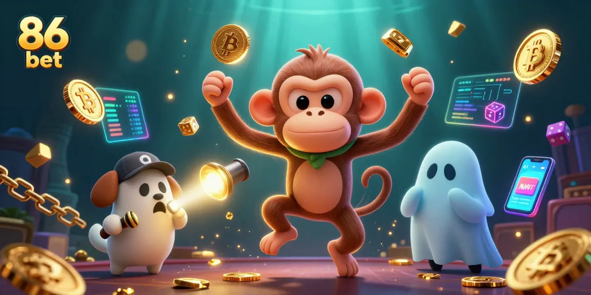 Engage in thrilling 86 bet action as a mischievous monkey and curious puppy navigate a haunted casino.