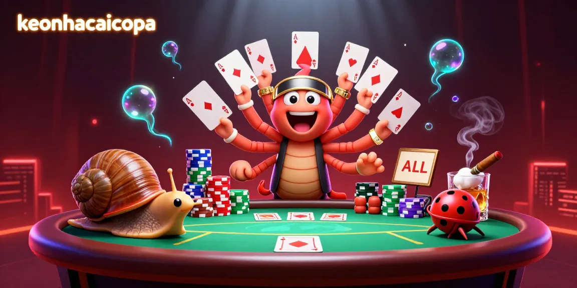 Engage with keonhacaicopa's vibrant casino scene featuring a colorful poker table and animated characters.