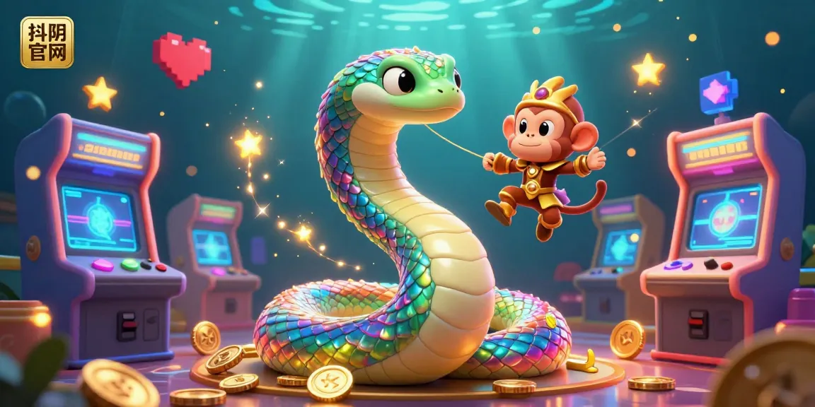 Experience the excitement of 抖阴官网 with a colorful gaming scene featuring a rainbow serpent and monkey king amidst dynamic casino elements.