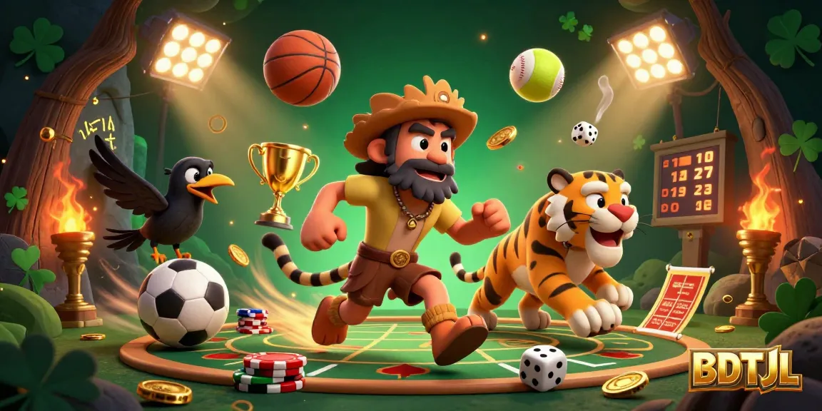 Experience exciting betting action with BDTJL featuring a caveman, tiger, and crow in a prehistoric casino setting.