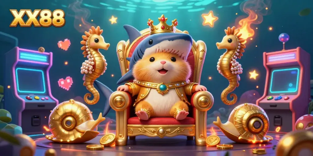 Engage in exciting games at XX88 with vibrant slot machines and iconic undersea characters.