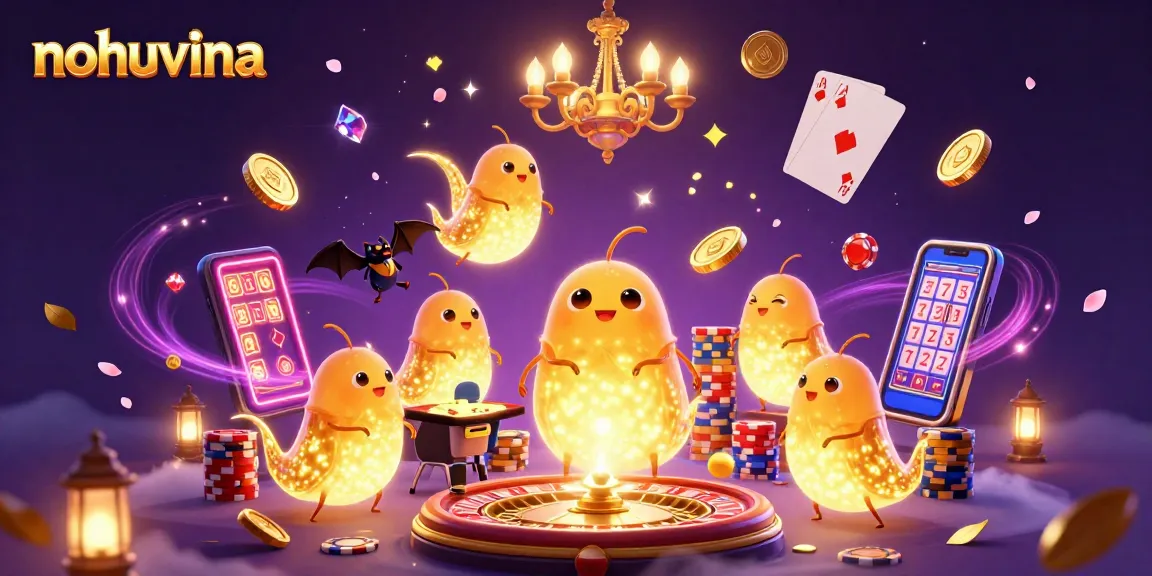 Nohuvina casino scene with glowworms lighting up the space amidst golden coins and a bat dealer.