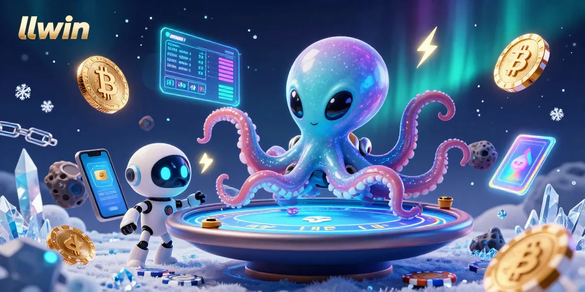 Experience thrilling poker action with the llwin octopus and robot at a holographic table.