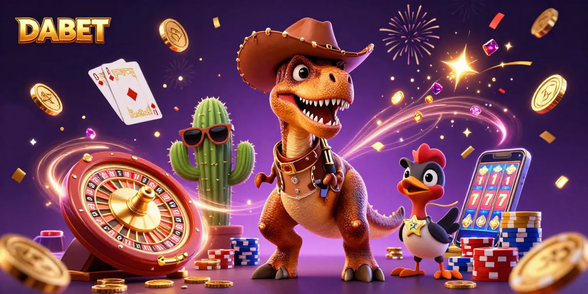 DABET engages players with vibrant 3D casino gaming featuring a T-Rex and festive elements.