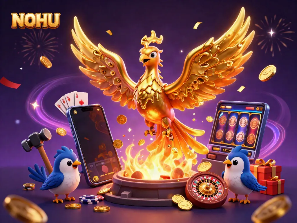 Experience thrilling jackpots with the molten gold phoenix of NOHU casino lighting up the night.