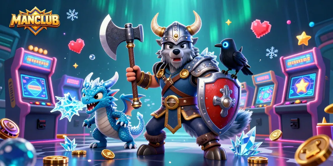 MANCLUB features a Viking warrior and dragon in an immersive casino scene, capturing thrilling action.