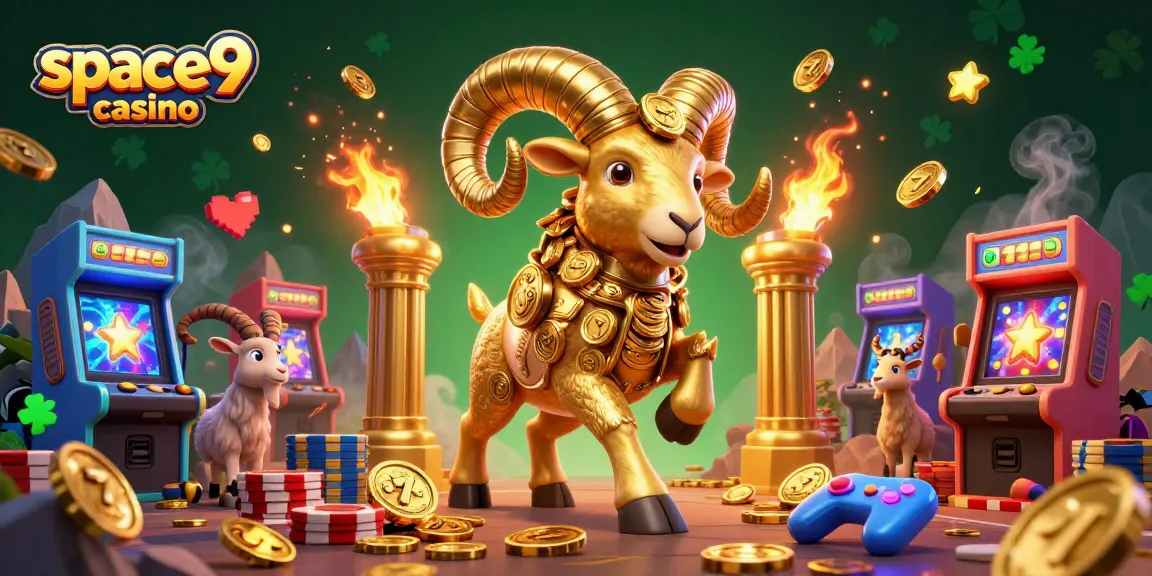 Engage with exciting gameplay at space9 casino featuring a golden ram along with animated slots.