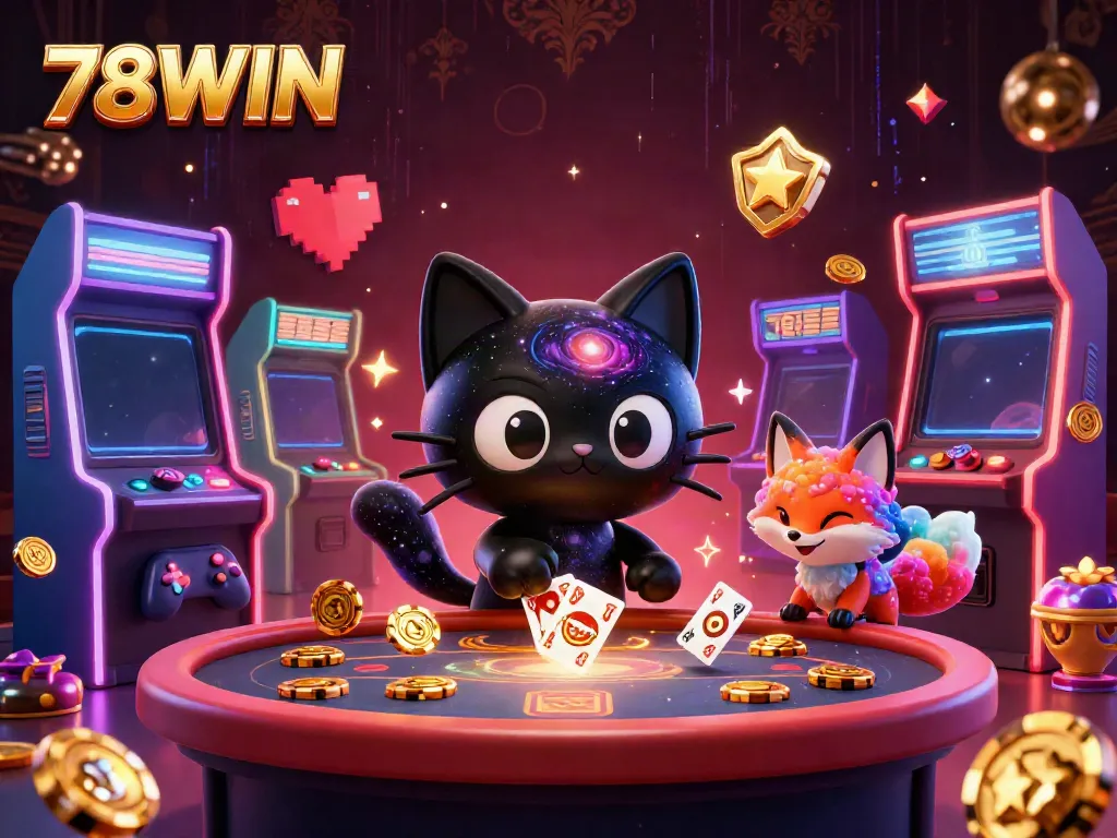 Experience the excitement of 78WIN with vibrant cosmic characters in a casino setting.