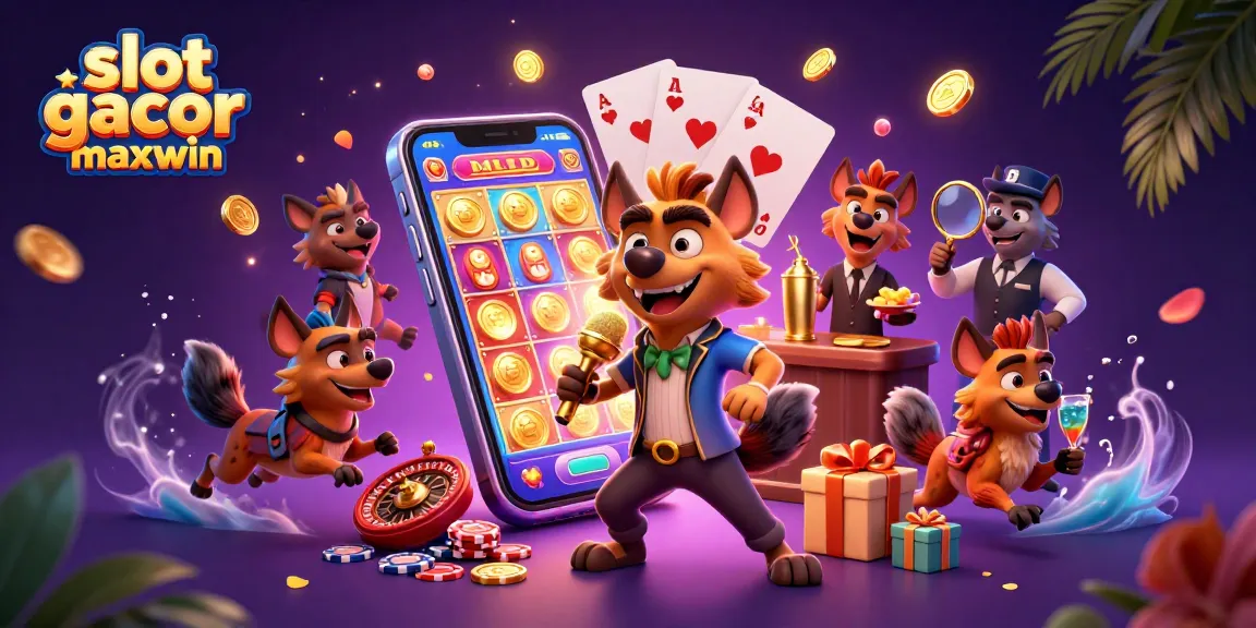 Experience an exciting slot gacor maxwin scene with hyena characters in a vibrant casino