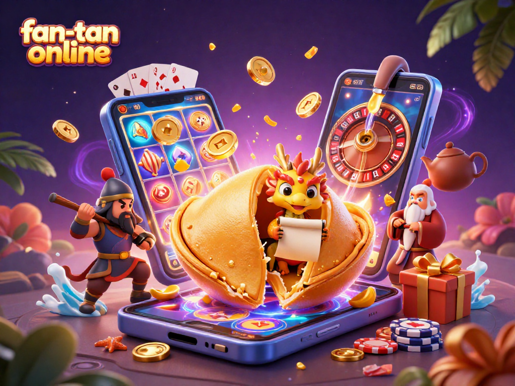 Engage in fan-tan online with thrilling gameplay and whimsical characters in this vibrant digital illustration.