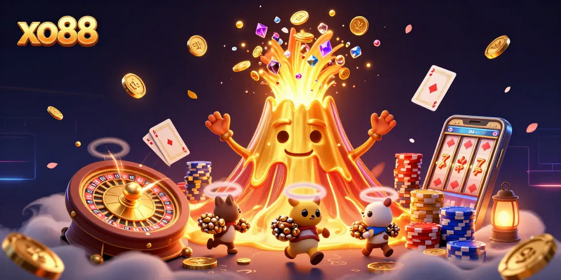 Spin to win at xo88 with an explosive eruption of coins, gems, and casino elements