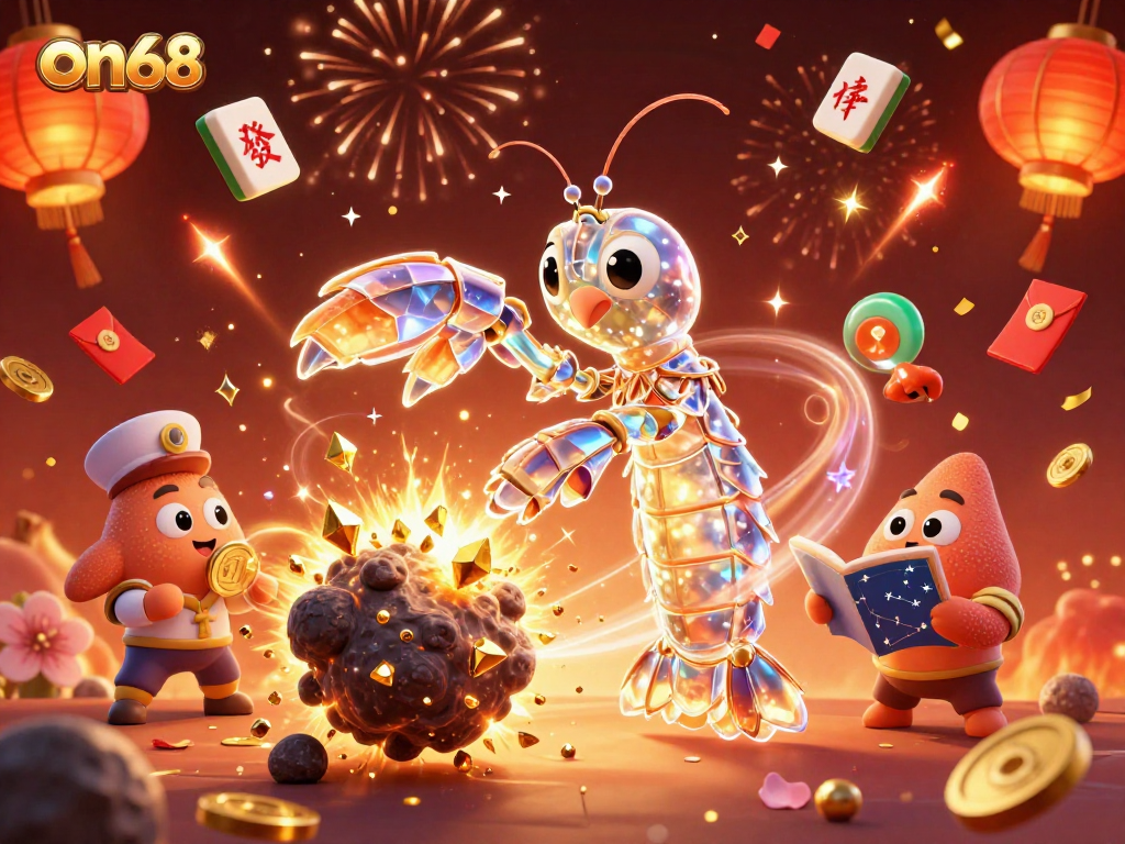 Experience the thrill of on68 with vibrant 3D visuals depicting winning moments at the casino.