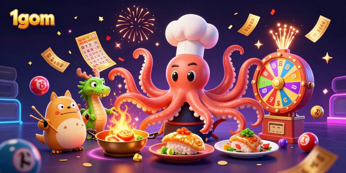 Experience the excitement at 1gom with dynamic lottery elements and engaging characters in a vibrant casino setting.