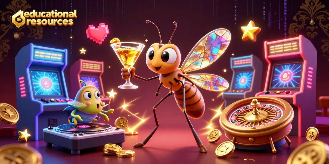 Play immersive games with educational resources in a vibrant casino illustration featuring unique characters.