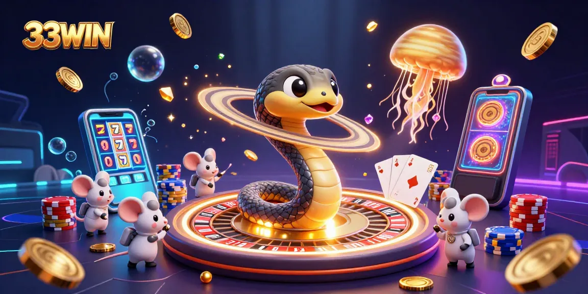 Experience thrilling wins at 33WIN with bets placed on a cosmic roulette in this vibrant casino scene.