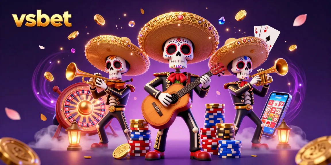Engage in thrilling vsbet games with vibrant mariachi characters celebrating in a fantasy casino.