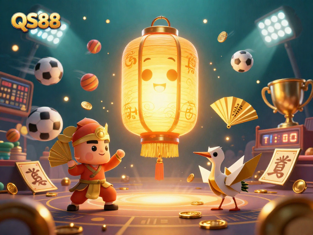 Experience the excitement of betting at QS88, where online gambling meets vibrant casino elements in an enchanting 3D scene.