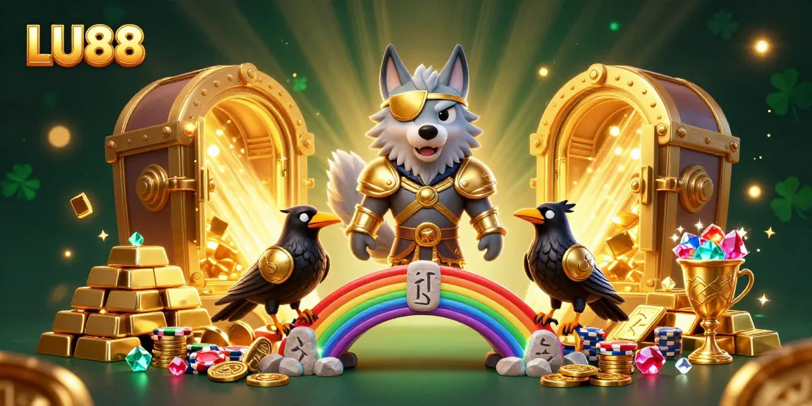 Experience thrilling gameplay with LU88 as Odin's wolf guards a treasure-filled casino.