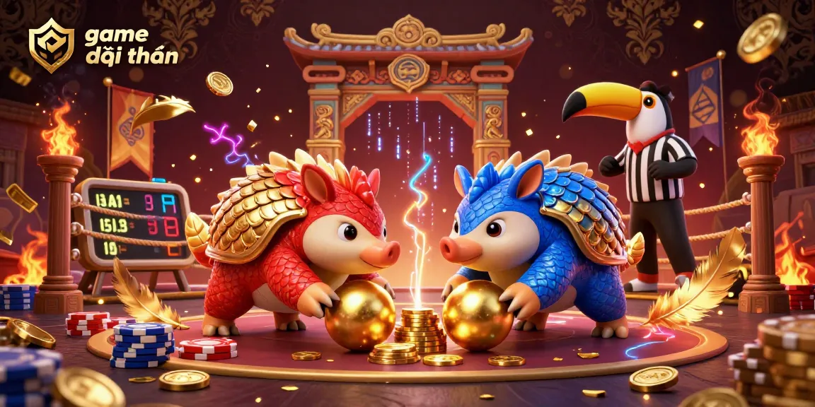 Experience intense game đổi thưởng action with rival pangolins rolling through poker chips in a vibrant casino scene.