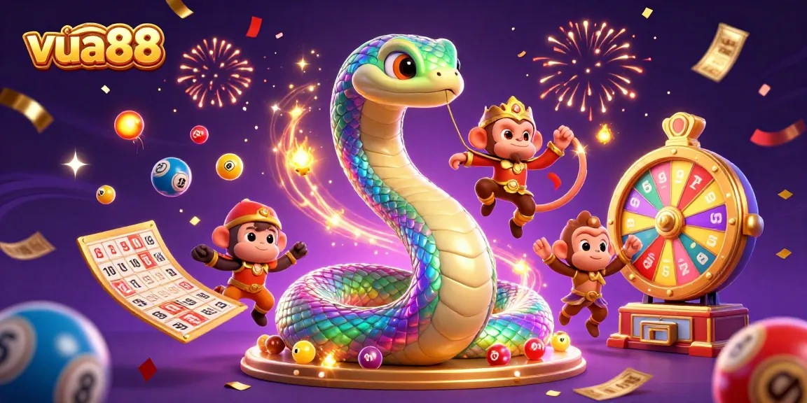 Engage with vua88's exciting gaming elements in a vibrant 3D illustration featuring a dragon and monkey king.