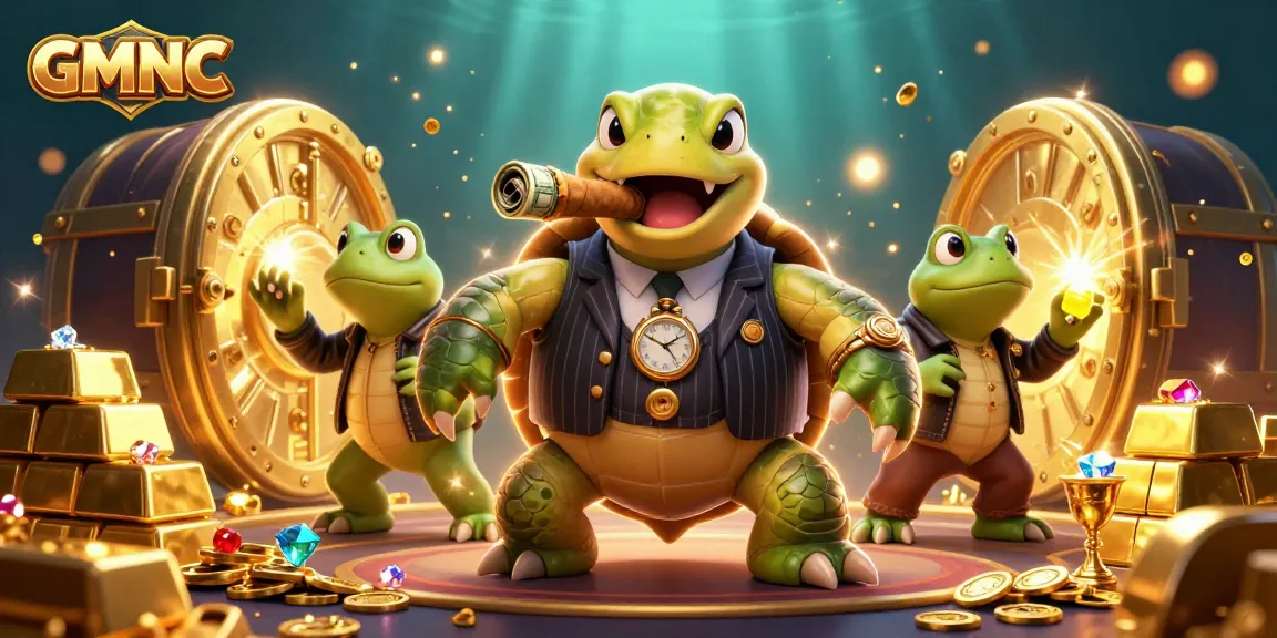 Engage with GMNC's vibrant 3D scene showcasing a turtle in a suit at an exciting casino.