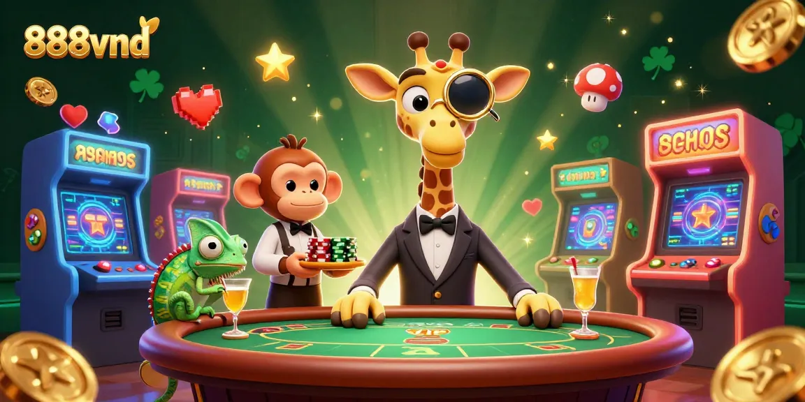 Experience the thrilling action at 888vnd with a vibrant 3D casino illustration featuring high-stakes gaming.
