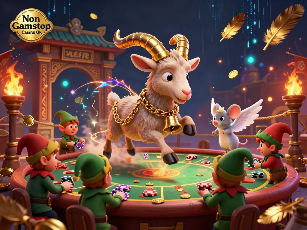 Experience the thrill of a Non Gamstop Casino UK with festive Krampus and playful mice in action.