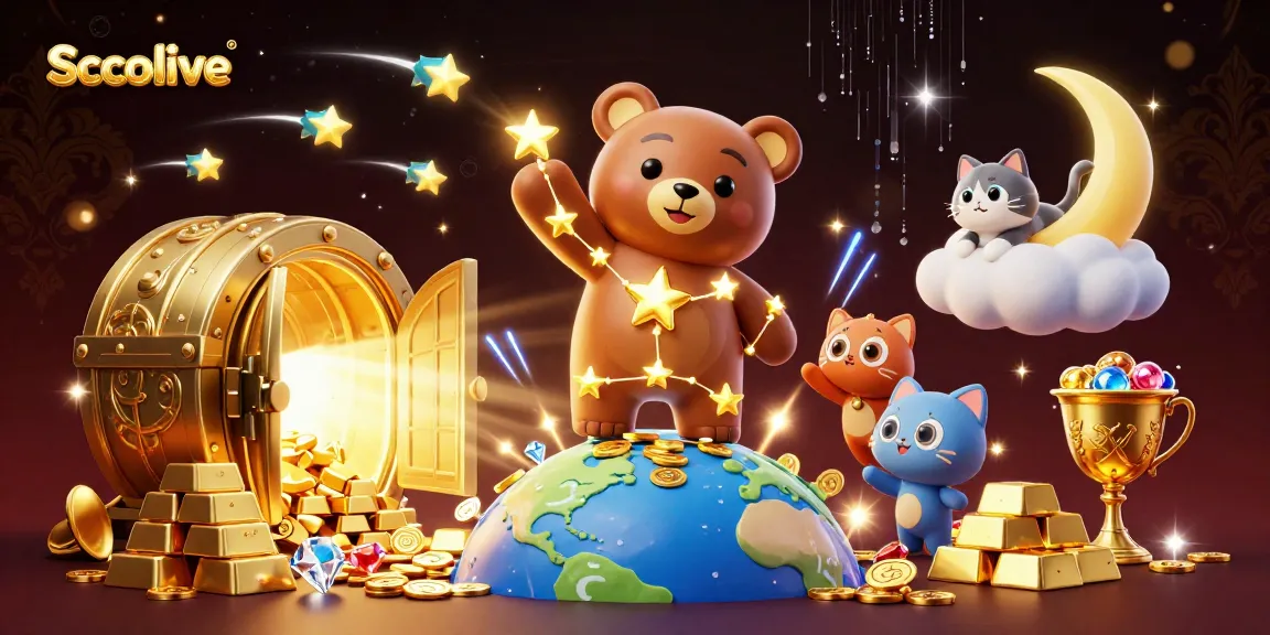 Socolive showcases live football excitement with a constellation bear, treasure, and immersive gaming elements.