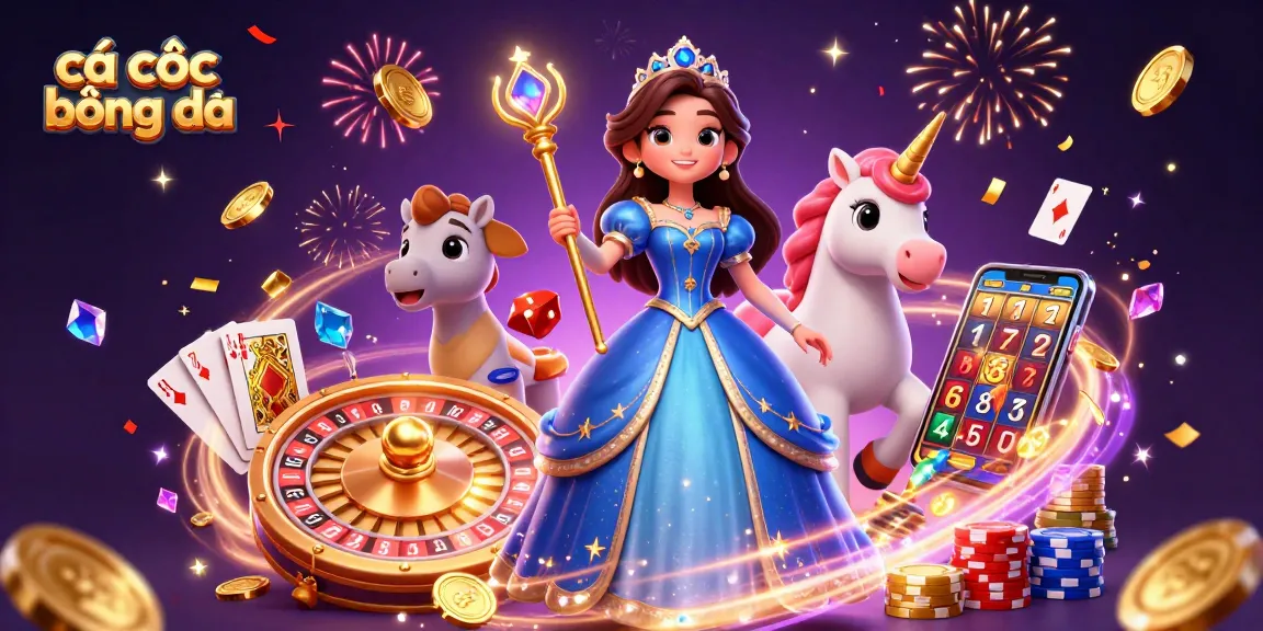 Experience cá cược bóng đá with a dazzling digital casino scene featuring vivid characters, casino elements, and magical effects.