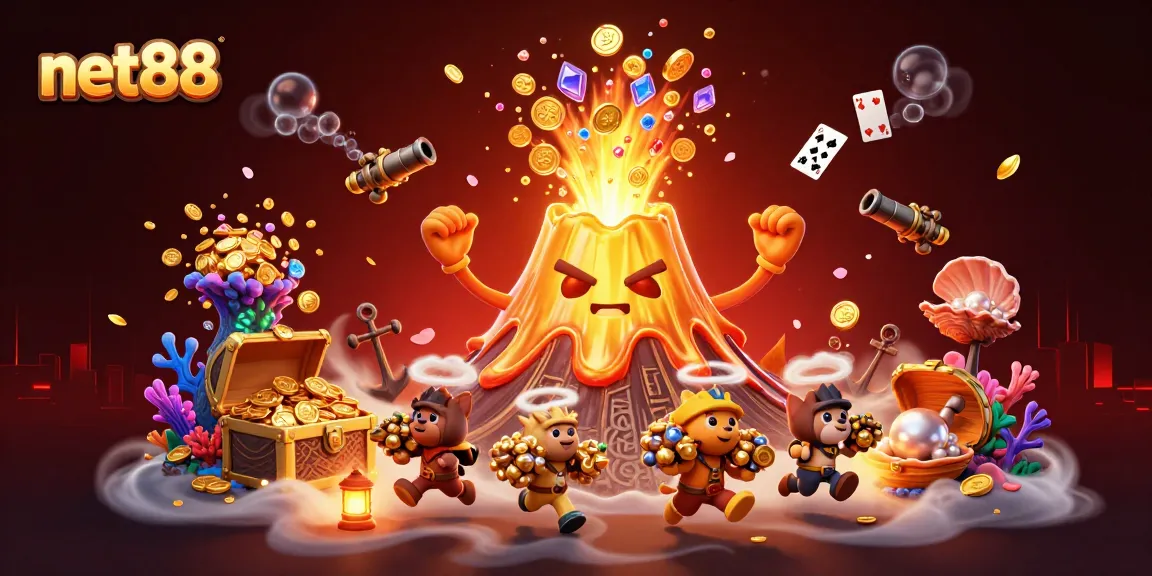 Experience the thrill of net88 with treasure eruptions and vibrant casino elements flying around.