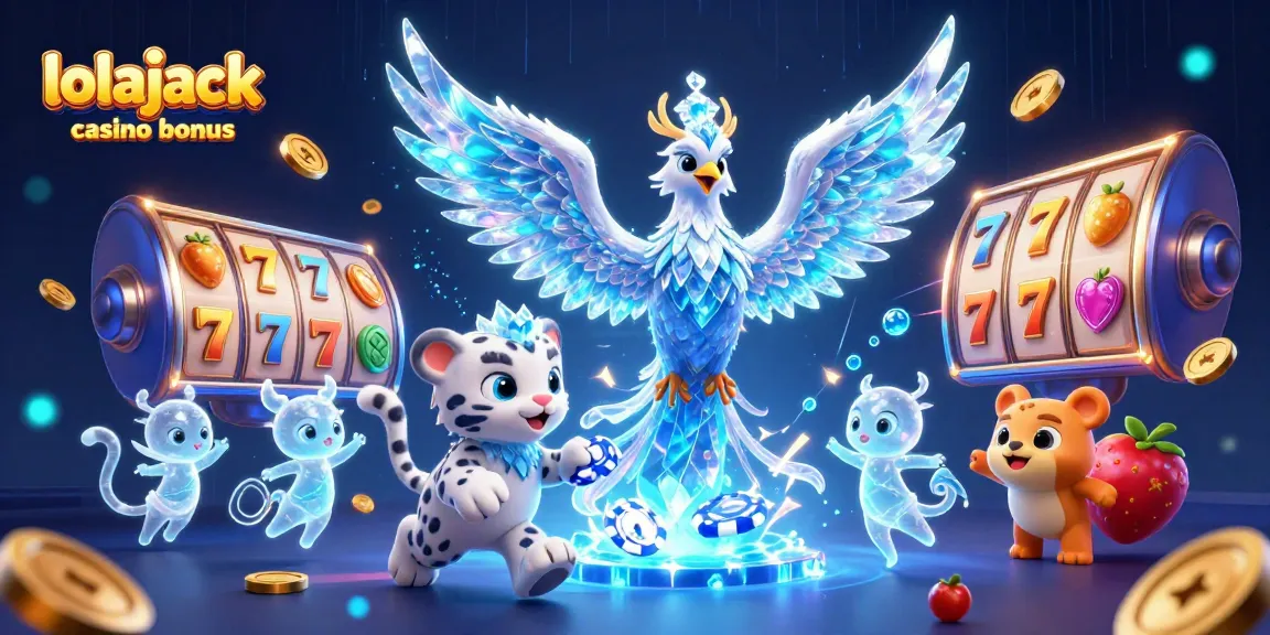 Experience the excitement of Lolajack Casino bonus with a dynamic 3D scene full of gaming elements.