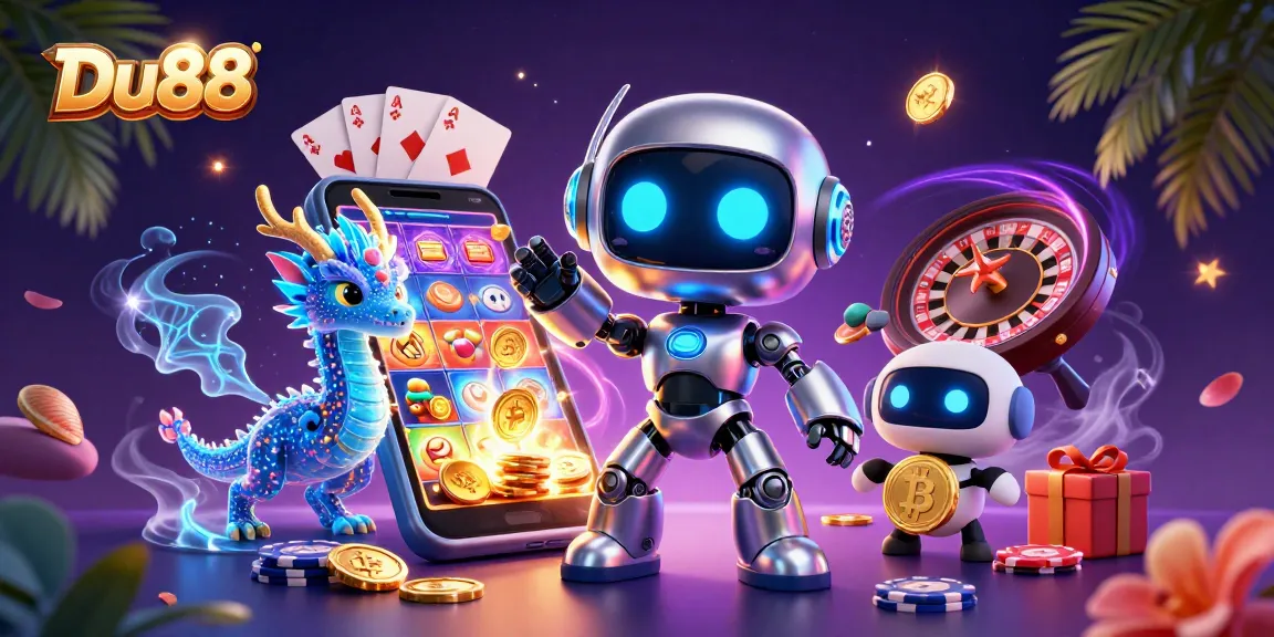 Engage in exciting gameplay with Du88 showcasing slot games, vibrant casino elements, and thrilling visuals.