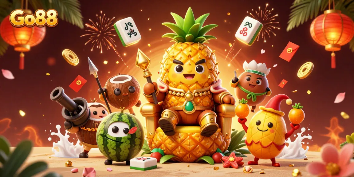 Engage with Go88's vibrant online casino experience featuring a tropical beach-themed party.