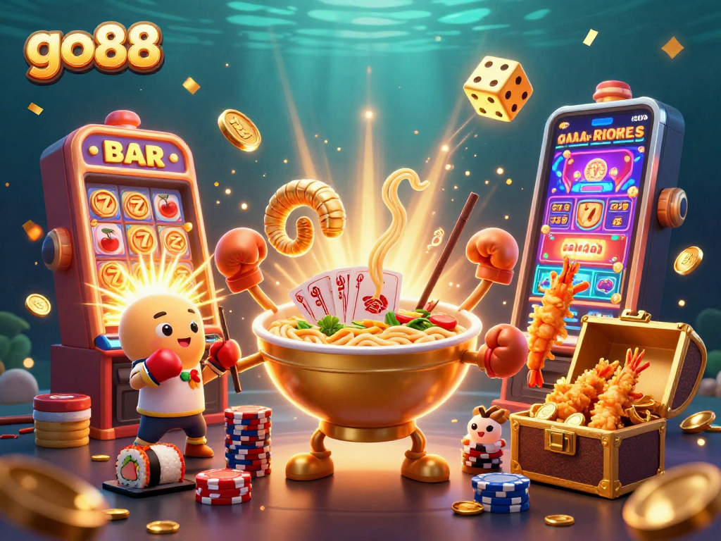Engage with go88's vibrant gaming scene featuring animated characters and a jackpot explosion.