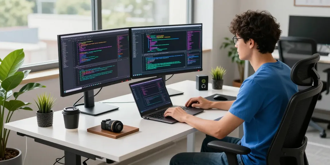 Engaging coding environment featuring a developer in a vibrant office, showcasing the hot ai workspace.