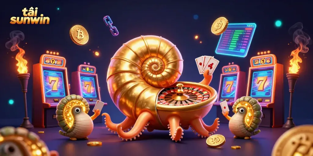 Experience the thrill of tải sunwin with an ancient nautilus roulette wheel surrounded by vibrant casino elements.