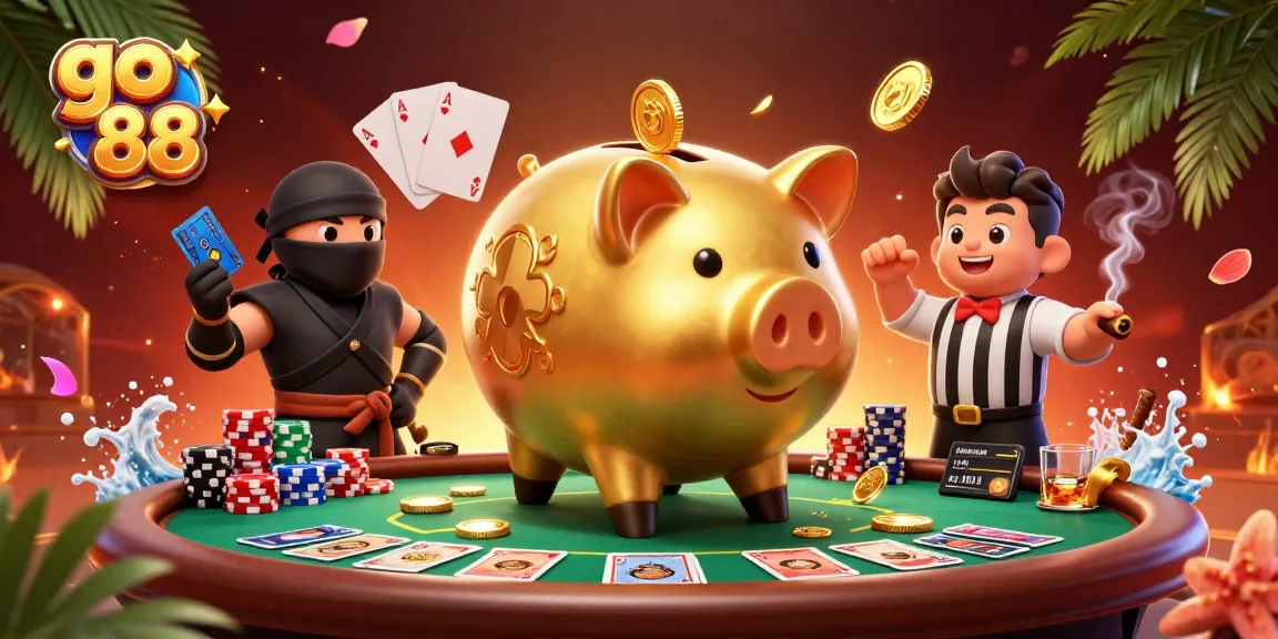 Chơi tại go 88 với hình ảnh chú heo đất sumo vàng hấp dẫn cùng các trò chơi poker sôi động.