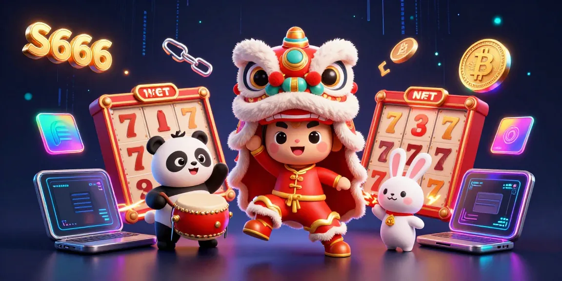 S666 platform showcasing vibrant online gambling atmosphere with slot elements and festive characters.