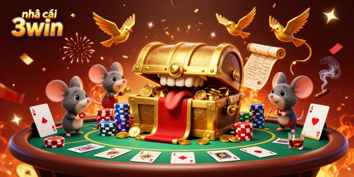 Engaging scene showcasing nhà cái 3win with vibrant details of poker elements and adventure.