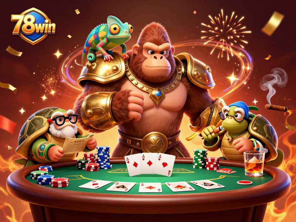 Join the exciting world of 78win with a vibrant casino-themed 3D illustration featuring poker elements.