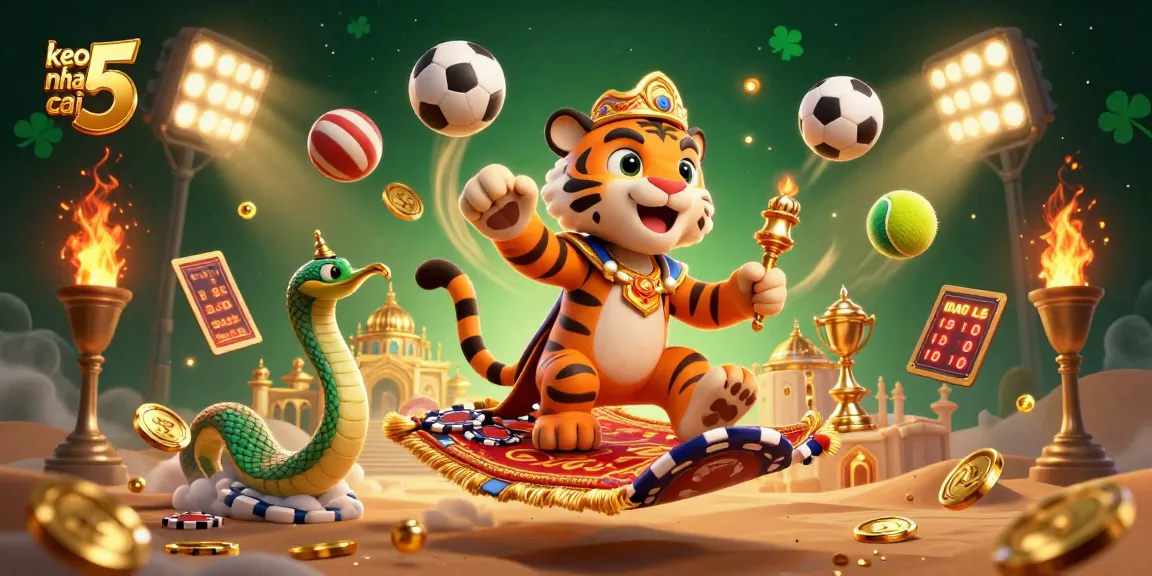 Engage with keo nha cai 5 casino betting insights featuring a vibrant 3D tiger sultan and dynamic sports elements.