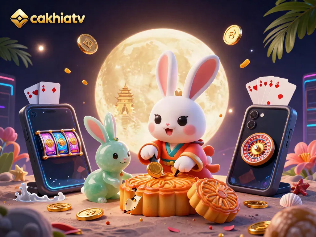 Experience exciting gameplay with cakhiatv as a moon rabbit uncovers poker chips and fortune on the lunar surface.