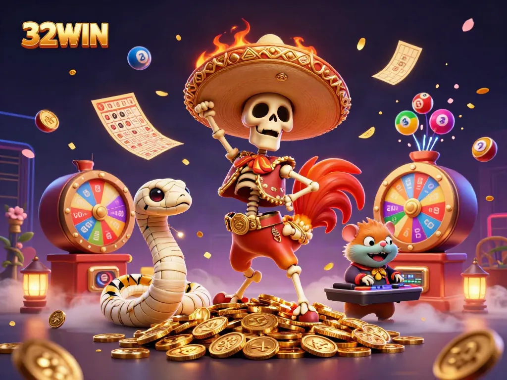 32WIN immerses players in a vibrant casino scene with dynamic characters and exciting gaming elements.