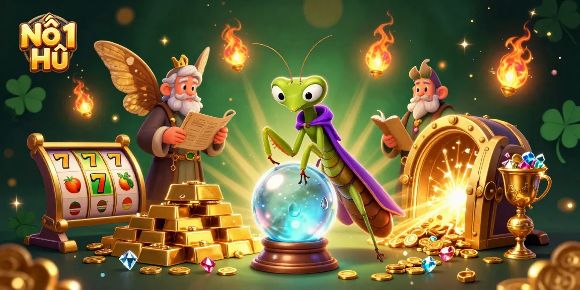 Nổ Hũ fortune teller reveals jackpot secrets in a vibrant casino scene