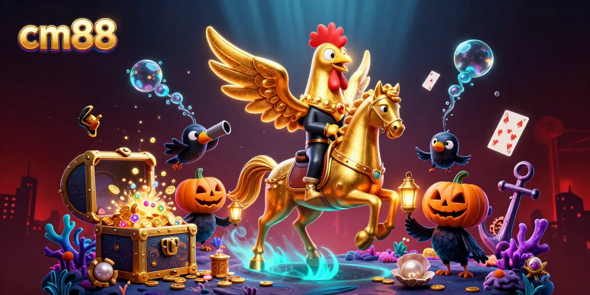 Catch thrilling moments with cm88 as a golden rooster ventures through a vibrant casino.