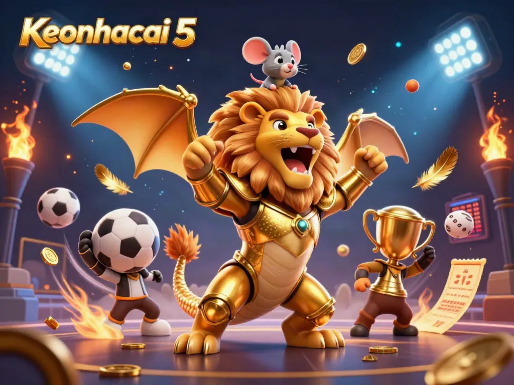 Experience thrilling action with Keonhacai 5 in a vibrant 3D sports betting scene full of excitement.