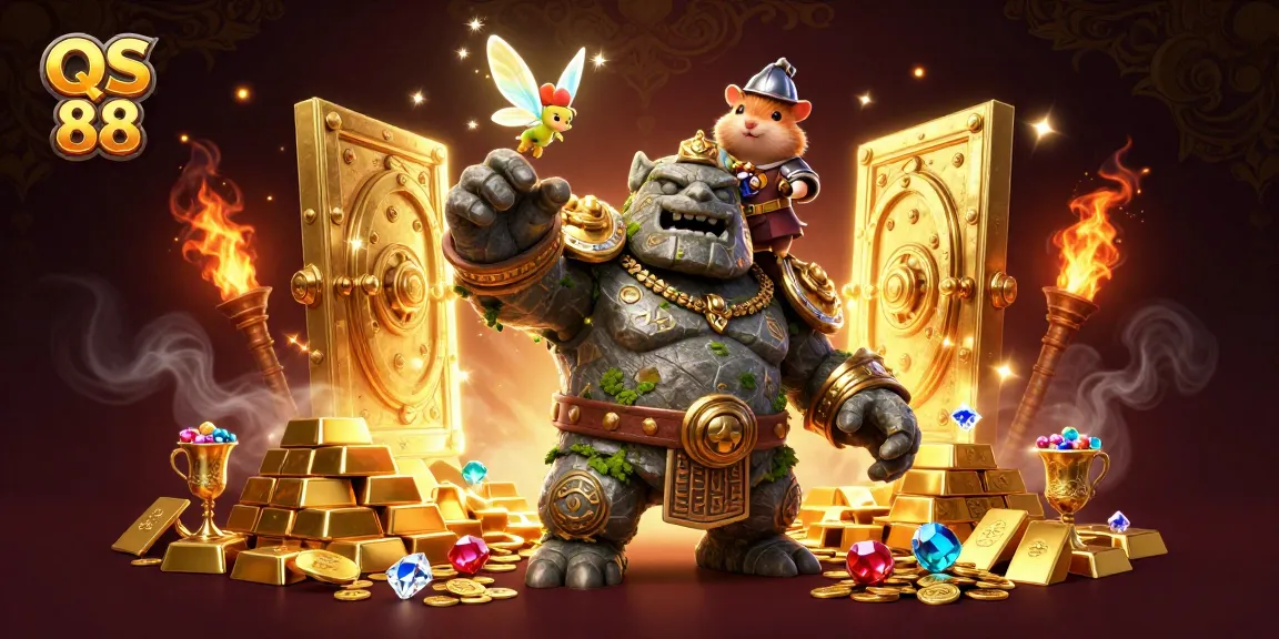 Experience the excitement of QS 88 as the golem guardian and fairy sprinkle magic amidst treasures and gems.