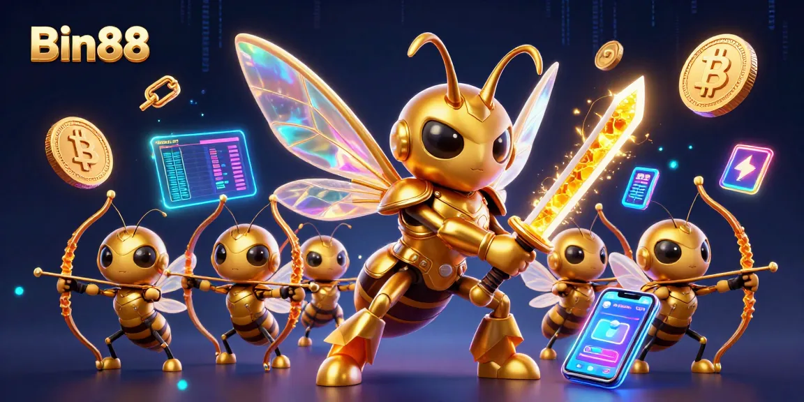 Experience the thrill of Bin88 with a samurai hornet and cryptocurrency elements in stunning 3D.