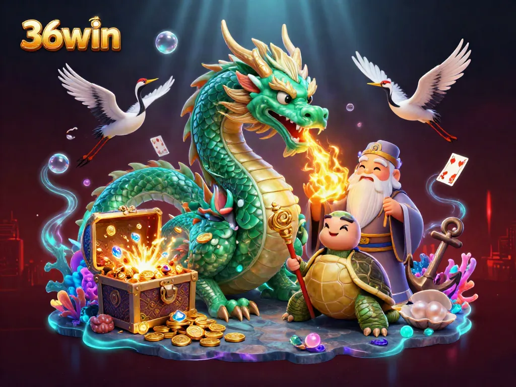 Experience thrilling adventures with 36win's vibrant dragon and sage in this immersive casino scene.